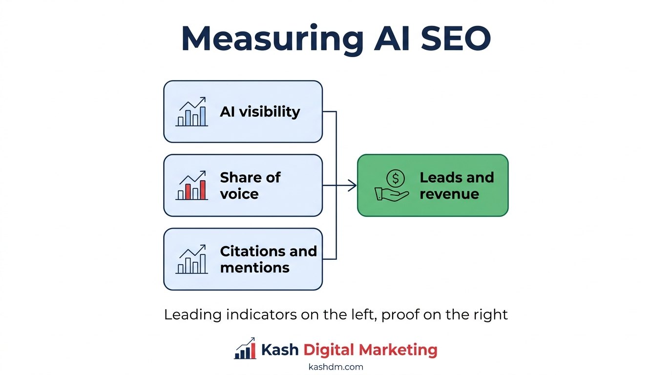 How to measure AI SEO: AI visibility, share of voice, prompt volume and citations, tied back to leads and revenue.