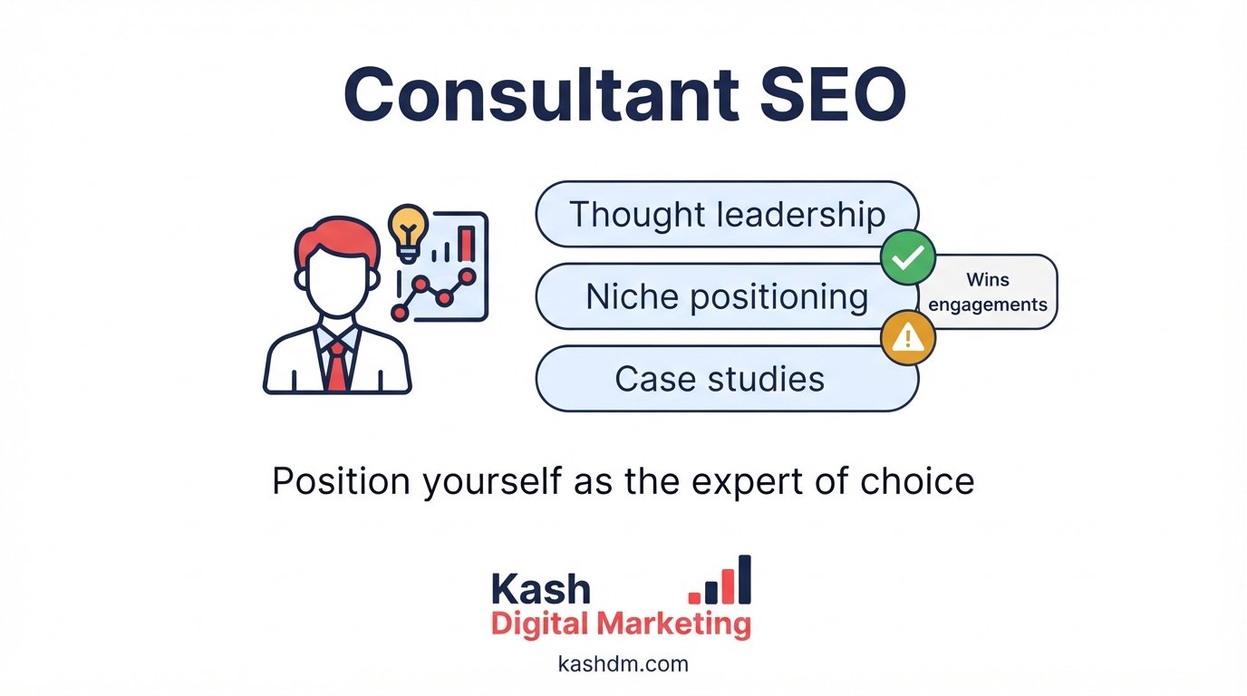 Consultant SEO: thought leadership content, niche positioning and results-driven case studies winning engagements.