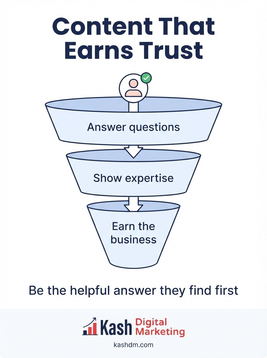 Content marketing for small business: strong core service pages first, blog content added strategically after.