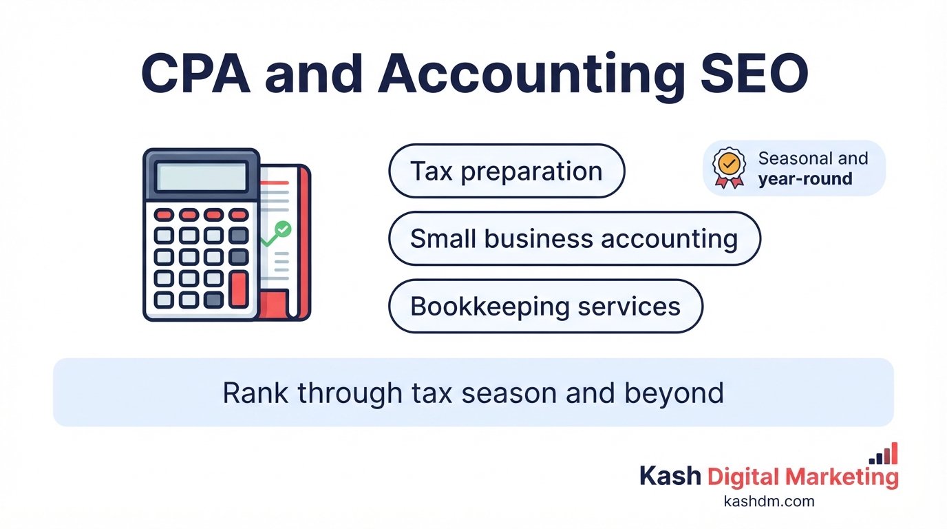 CPA SEO services: tax season and year-round accounting content ranking for small business and individual clients.