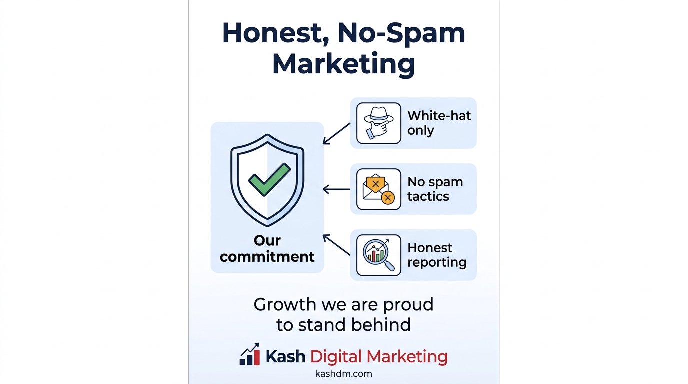 Kash Digital Marketing commitment to honest, no-spam SEO and social media marketing.