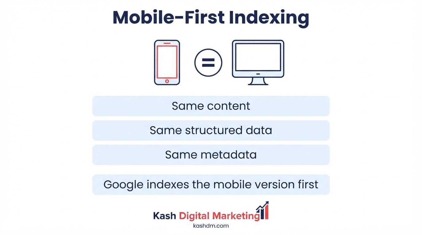 Mobile SEO services and mobile-first indexing: ensuring content and structured data parity between mobile and desktop.
