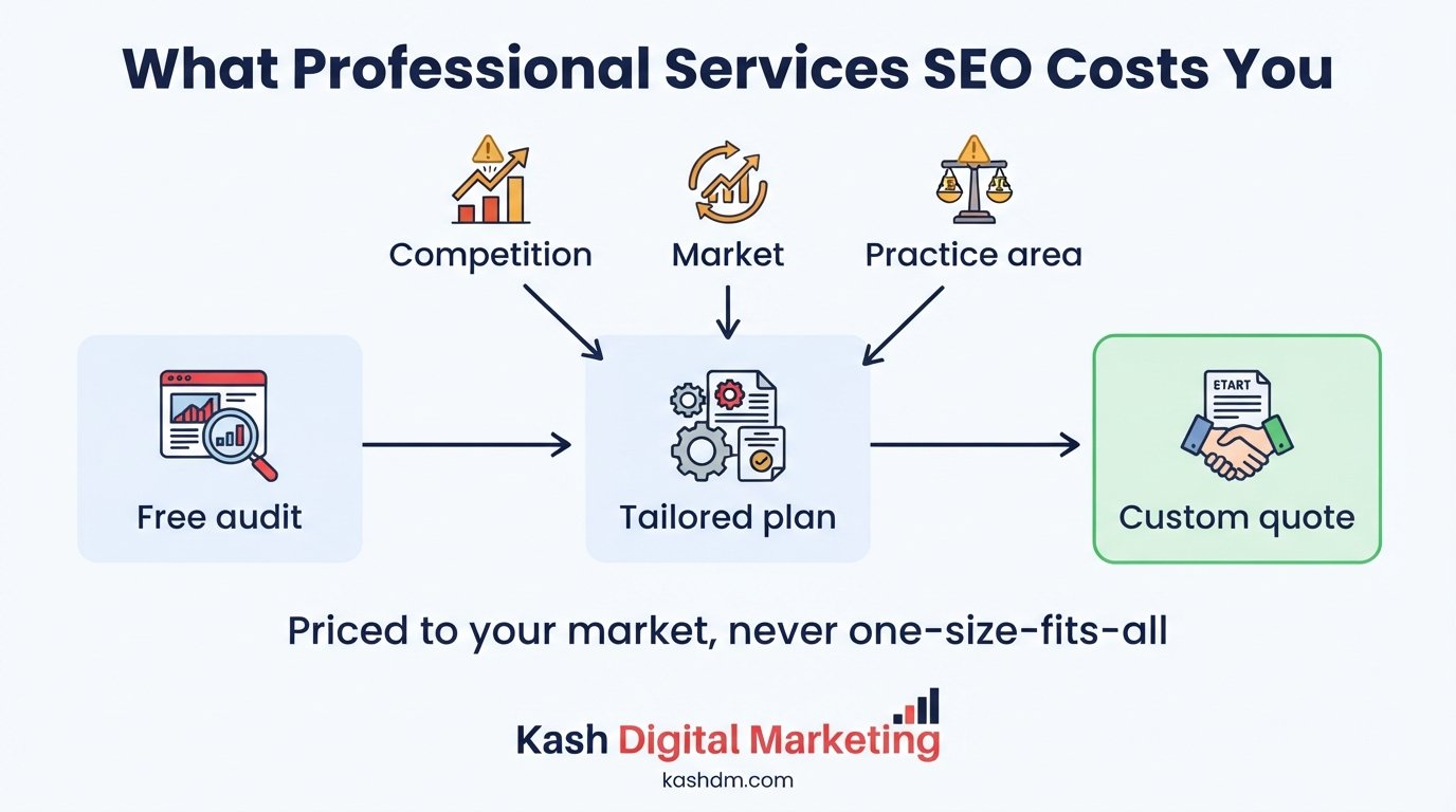 How much professional services SEO costs: custom quotes based on competition, market and practice area.