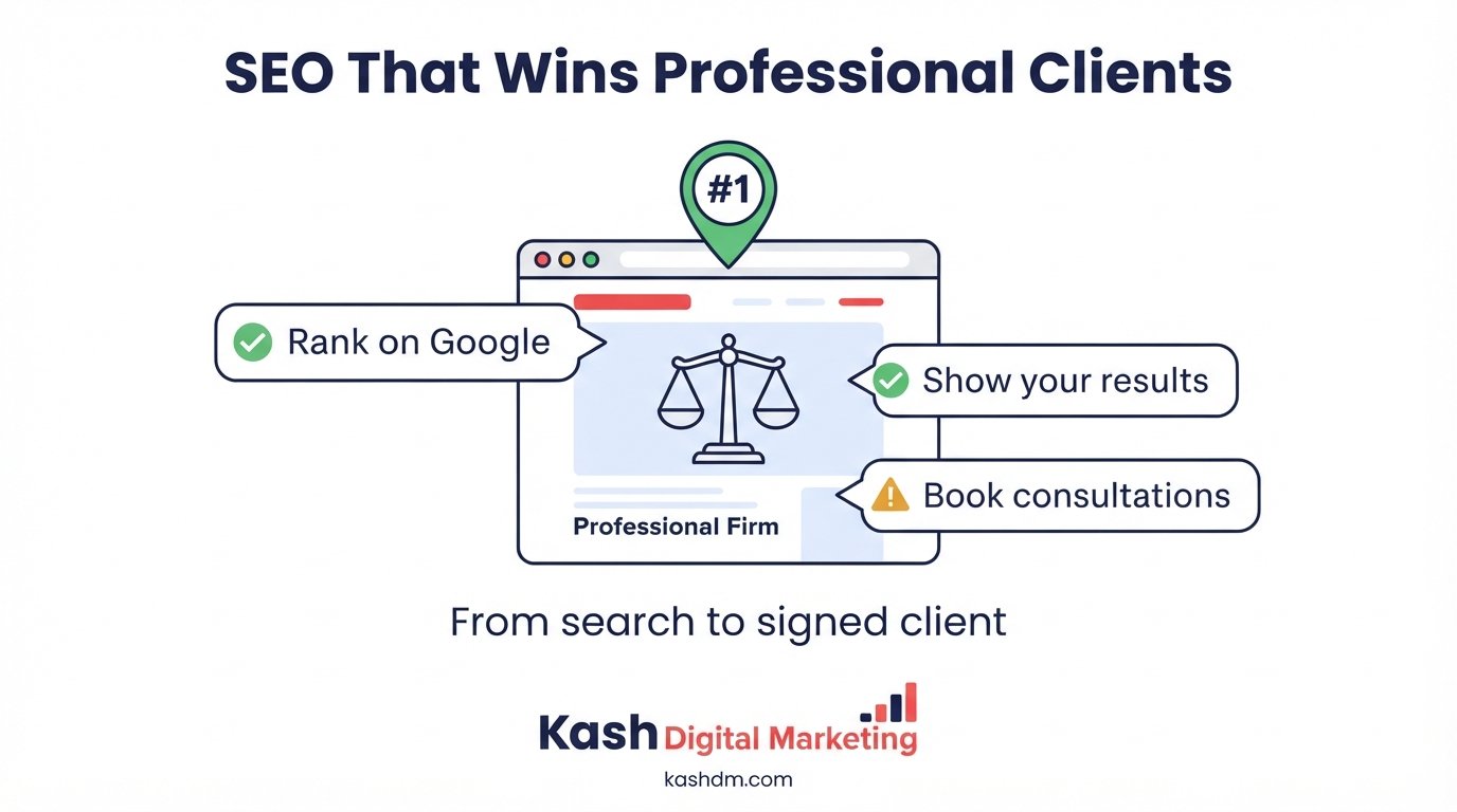 Law firm SEO services: an attorney's website ranking on Google with case results, reviews and a clear call-to-action.