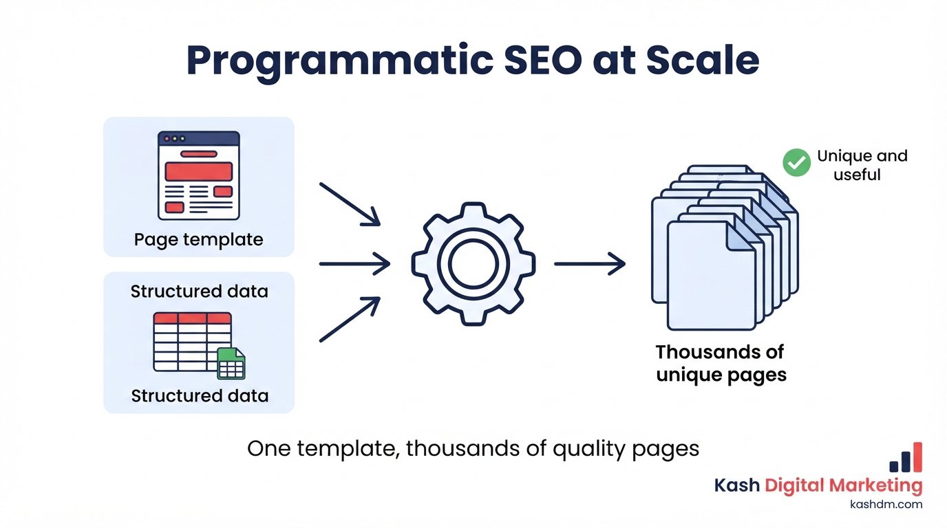 Programmatic SEO templates generating thousands of unique, data-driven pages at scale.