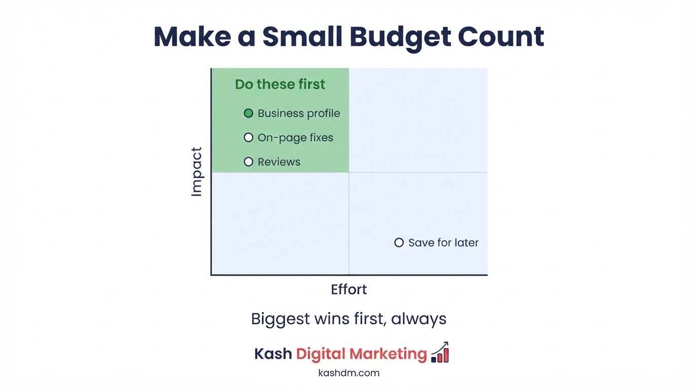 SEO on a budget: concentrating spending on Google Business Profile, core pages and technical health first.