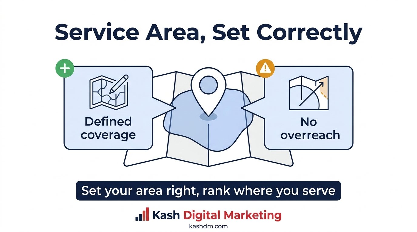 Google Business Profile service area settings configured correctly for local visibility.