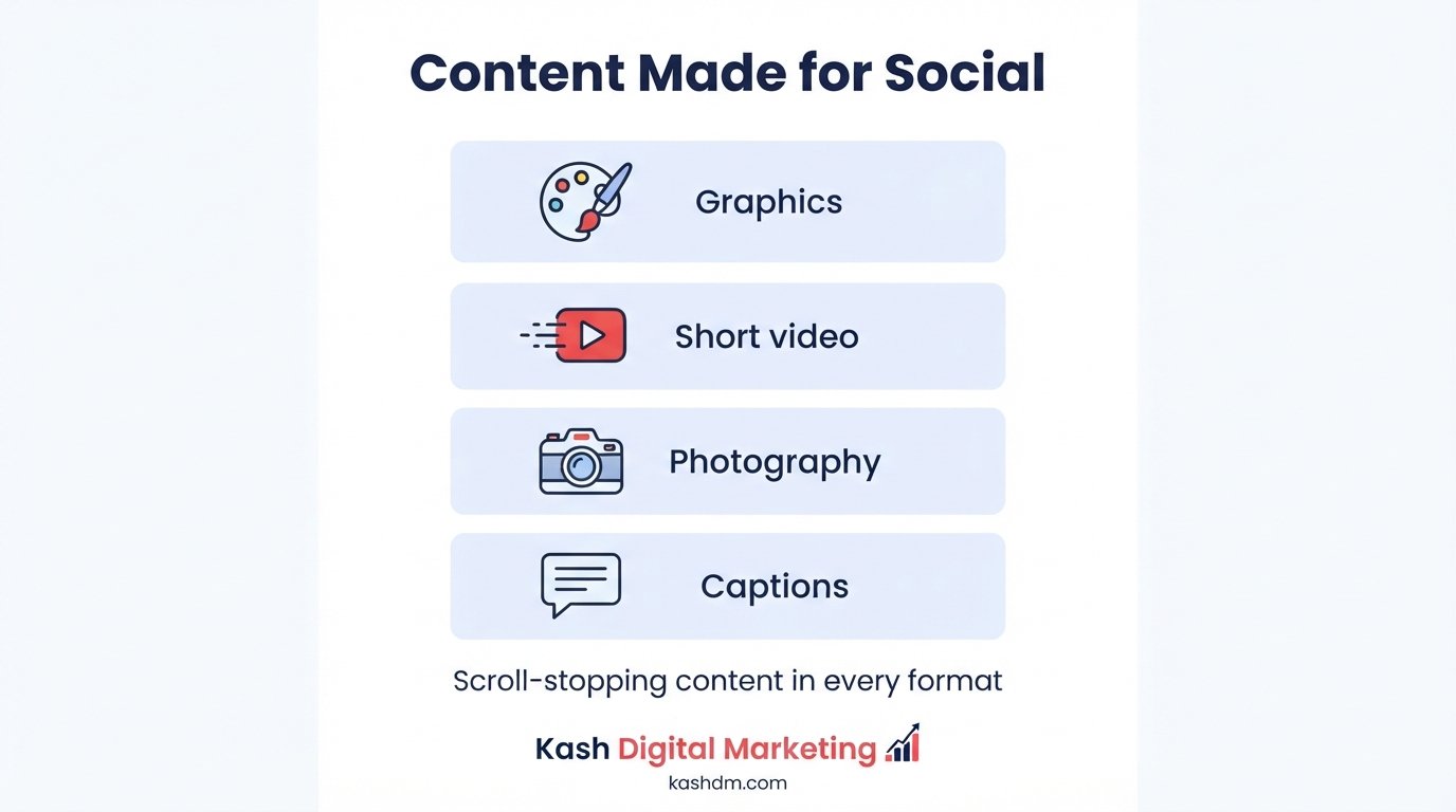 Social media content creation: graphic design, video production and copywriting built around your brand.