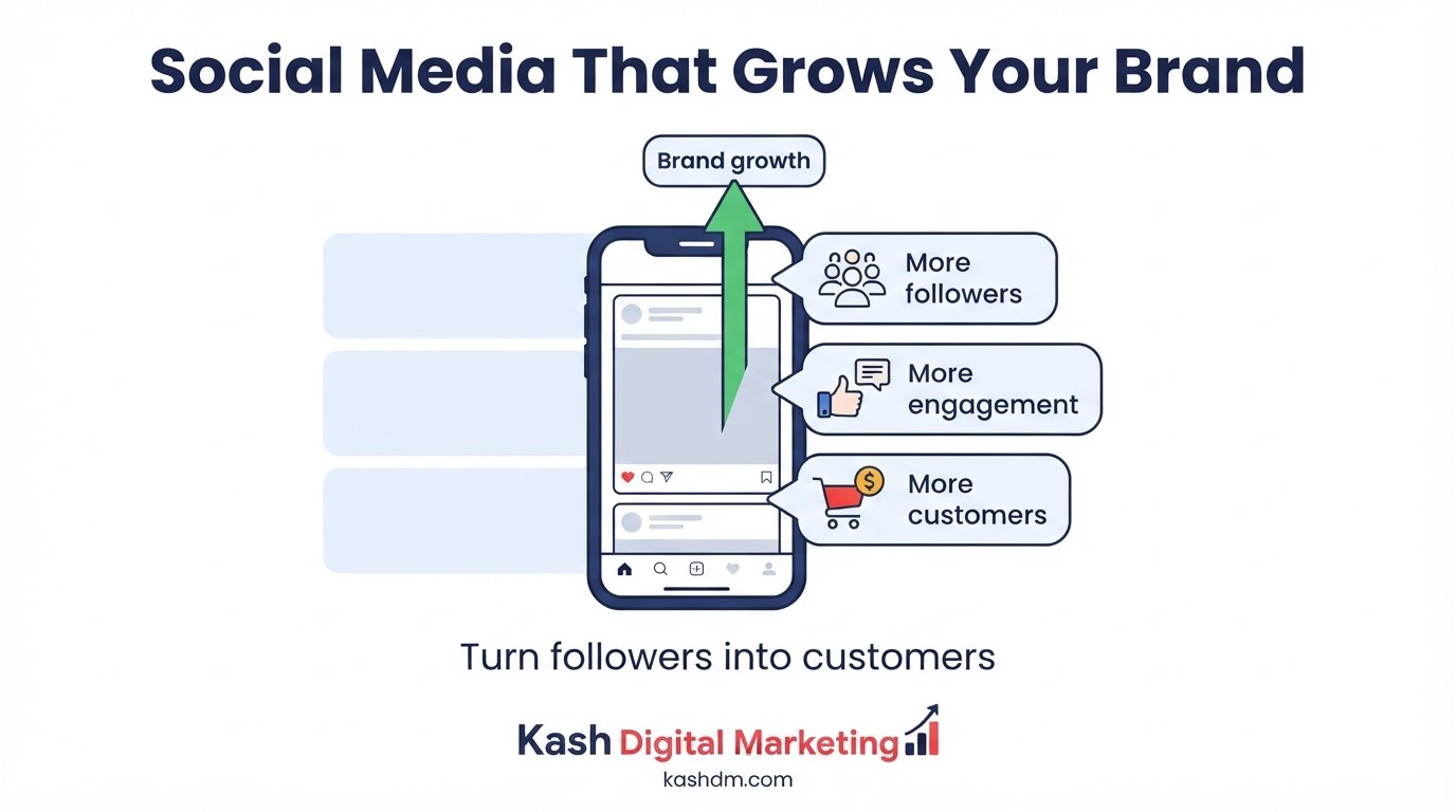 SEO social media marketing services: a business growing followers, engagement and Google rankings together.